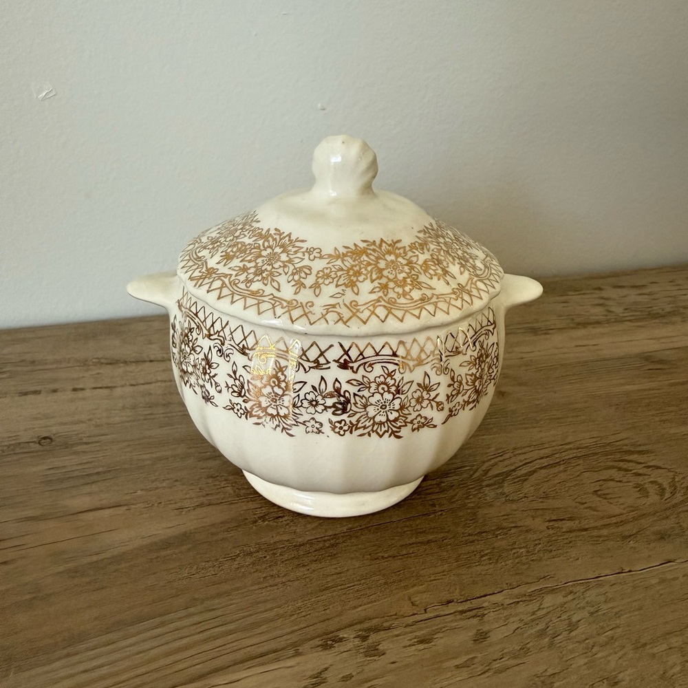 Lovely Vintage Sebring Pottery Co. China Bouquet Sugar Bowl with Lid